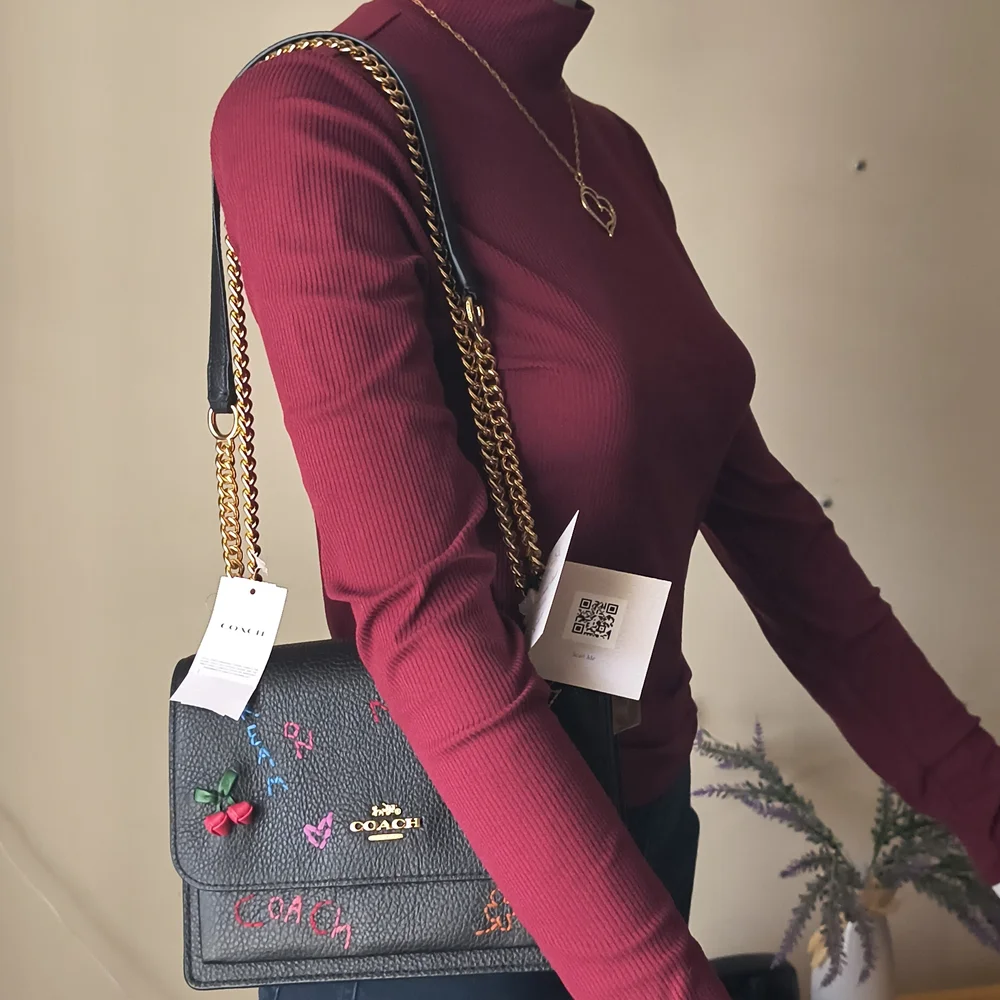 NWT COACH Klare Black Leather Crossbody Bag Embroidery Gold Hardware Medium Size - Picture 5 of 15